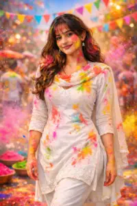 Holi white dress color splash AI generated festival image 2026