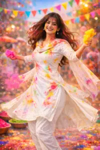 ultra realistic Holi AI image prompt colorful gulal festival portrait